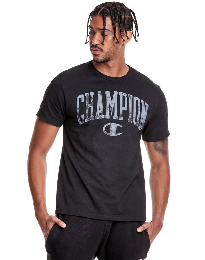 Champion Heritage Galaxy Dye Arch Logo Black T-Shirt Mens - South Africa BKAZNL471